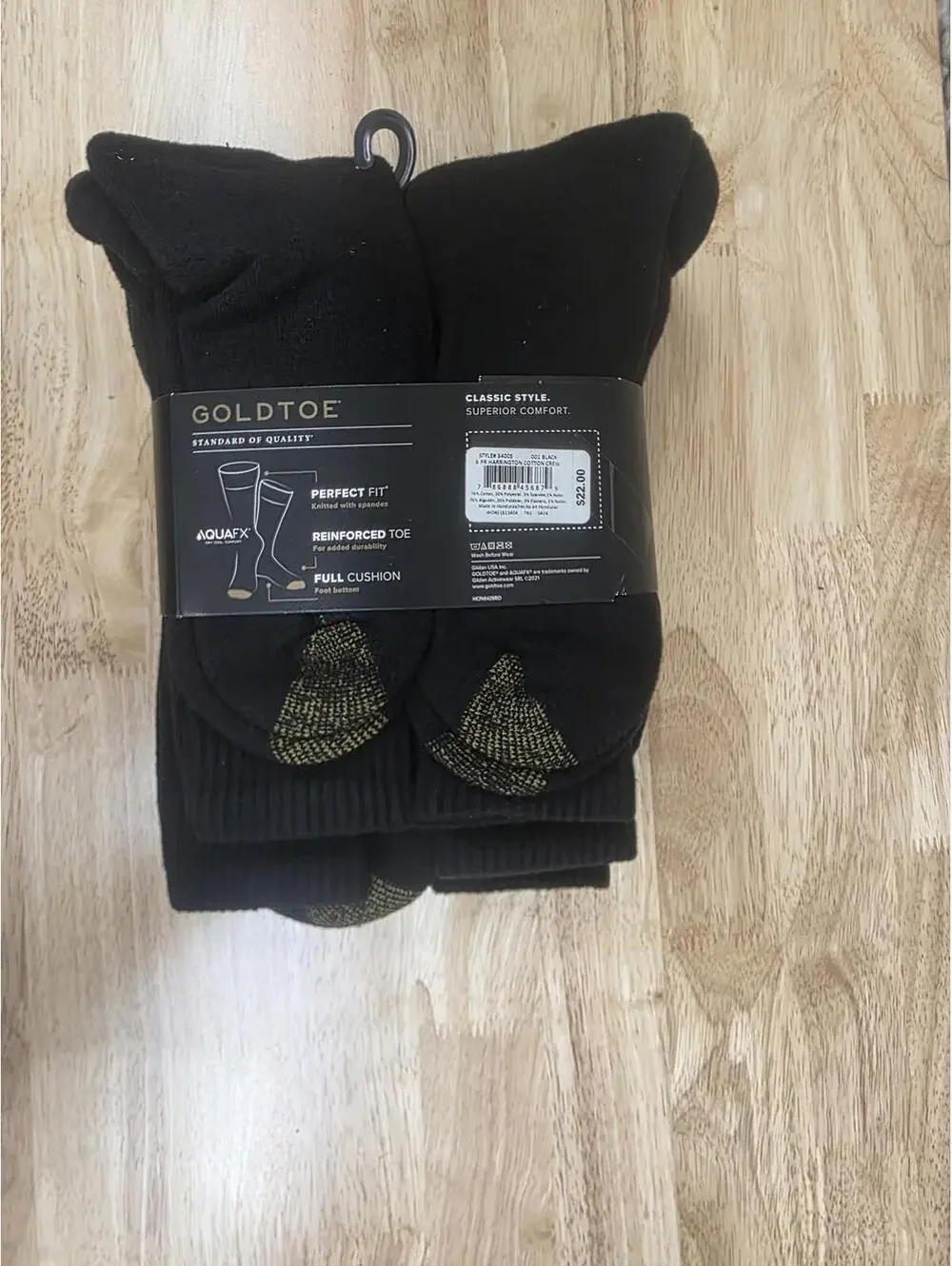 GOLDTOE MEN’S HARRINGTON CREW SOCKS BLACK LARGE 6‑PAIRS